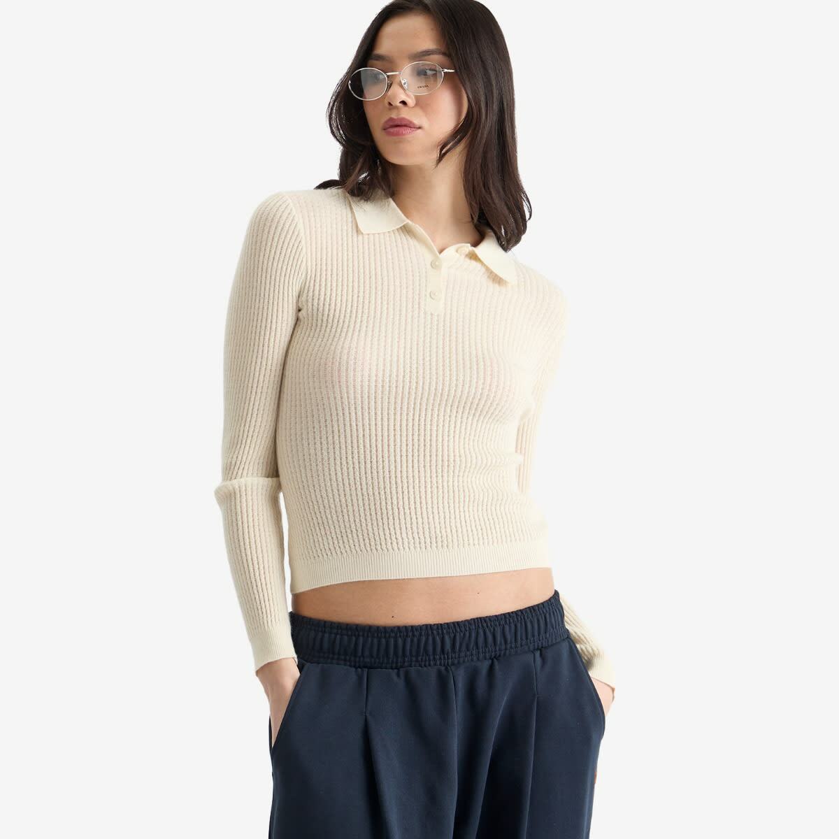 GUEST IN RESIDENCE Women's Shrunken Polo In Cashmere in Cream