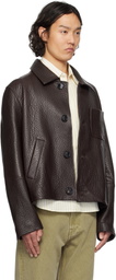 AMI Paris Burgundy Buttoned Leather Jacket