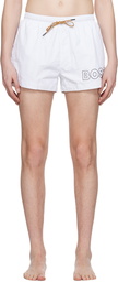 BOSS White Printed Swim Shorts