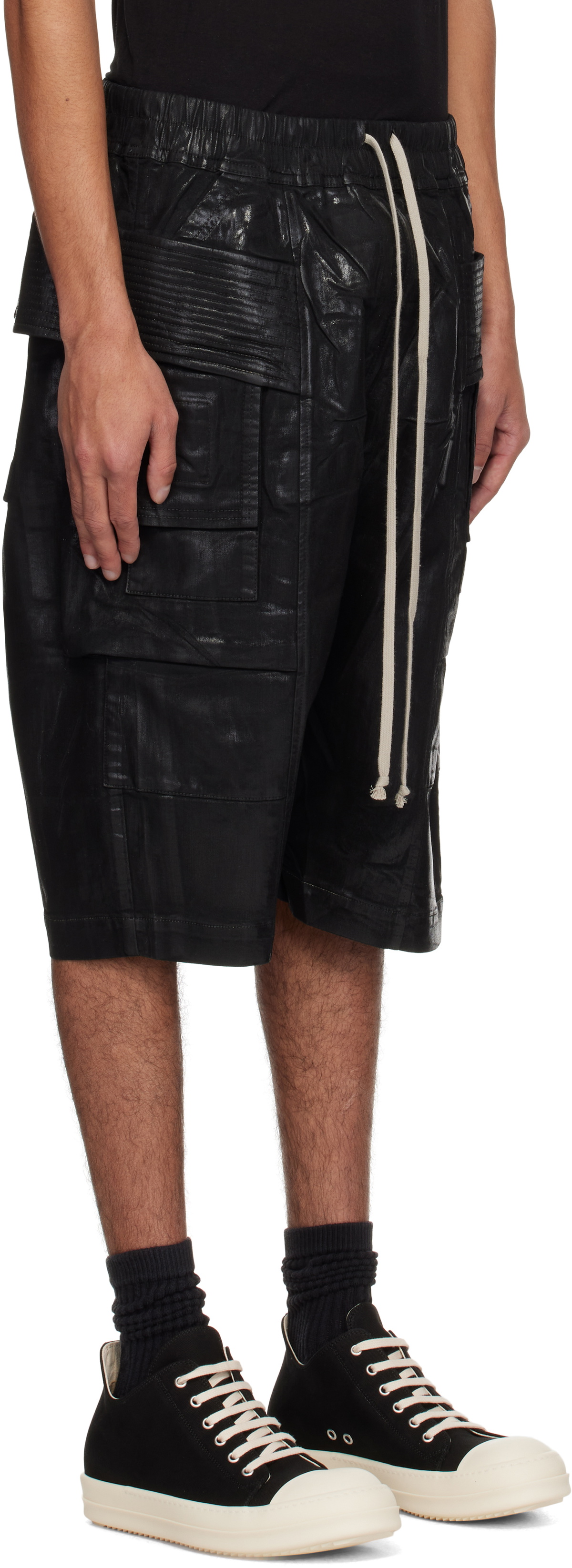Rick Owens DRKSHDW Black Hollywood Creatch Cargo Pods Denim Shorts