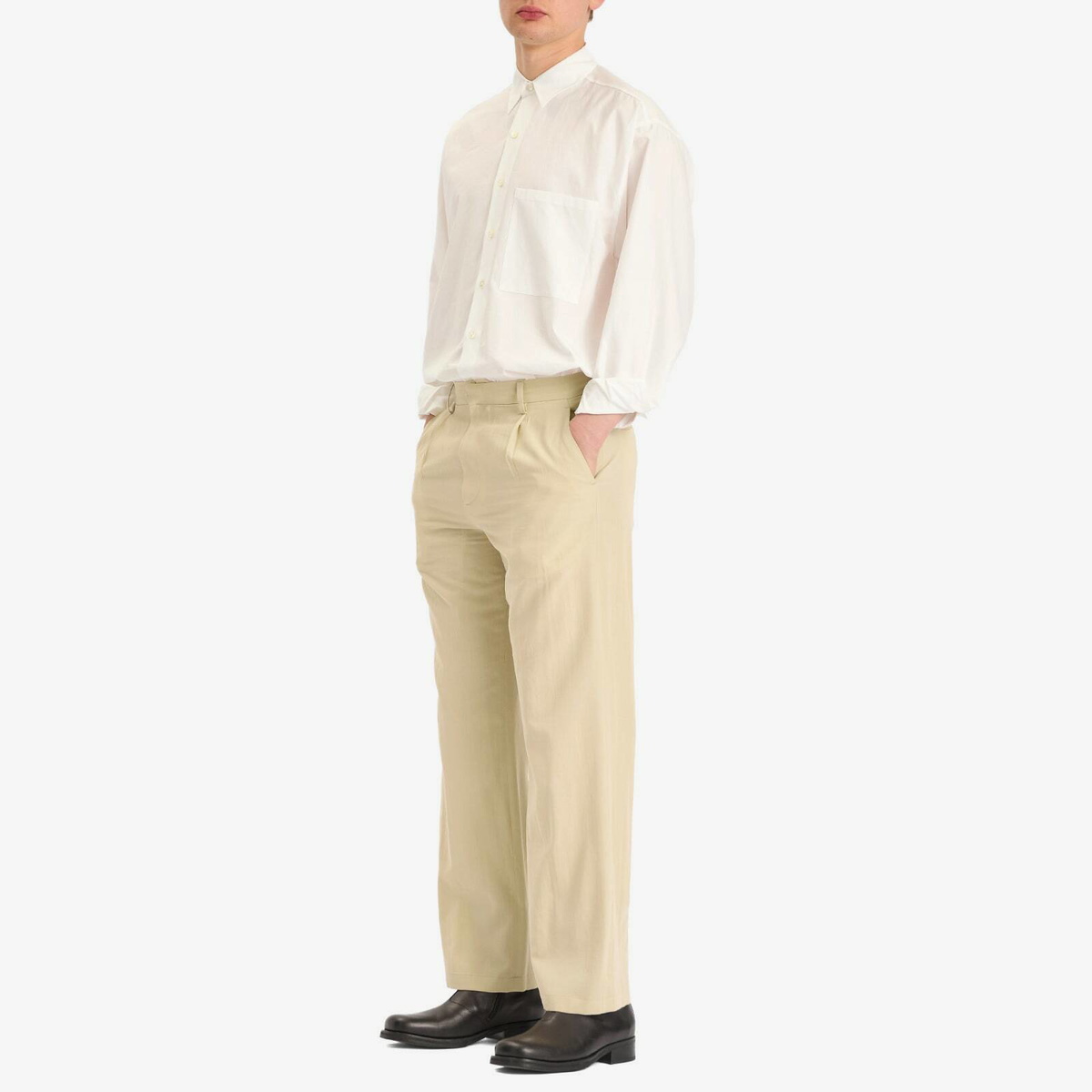 Auralee Men's Light Cotton Wool Viyella Slacks in Light Khaki Auralee