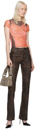 MISBHV Brown Cracked Faux-Leather Trousers