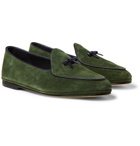 Rubinacci - Marphy Leather-Trimmed Suede Tasselled Loafers - Green