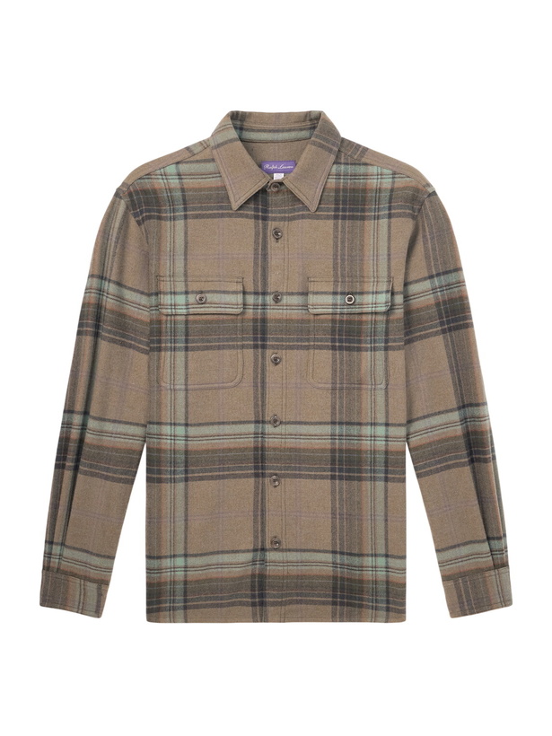Photo: Ralph Lauren Purple label - Checked Wool and Cashmere-Blend Flannel Overshirt - Brown