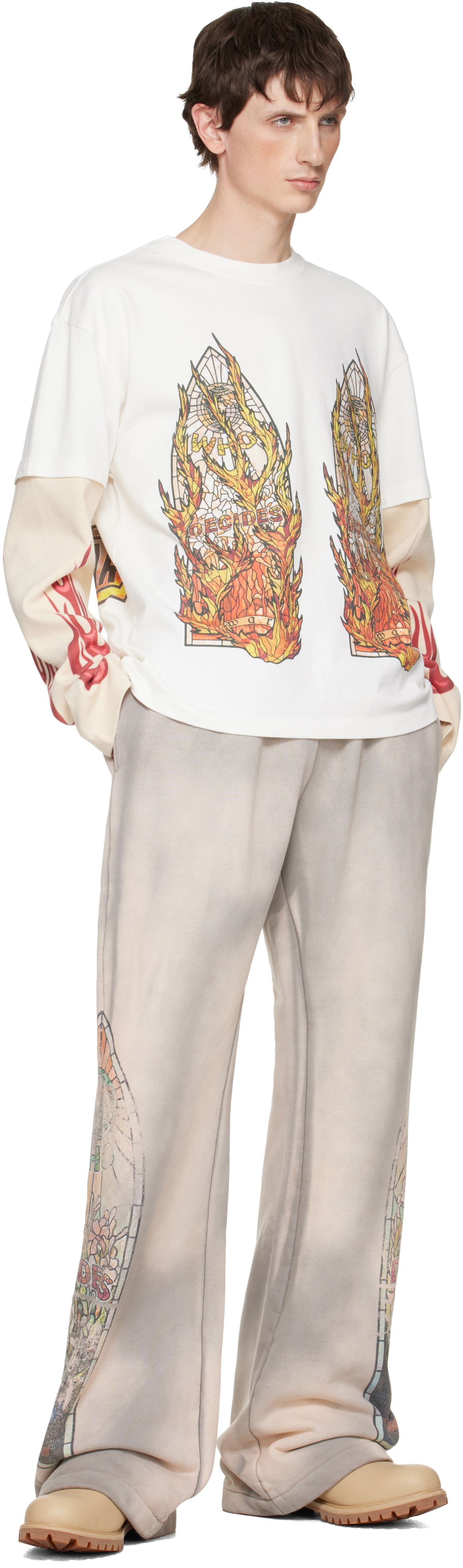 Who Decides War Off-White Flame Glass Double T-shirt