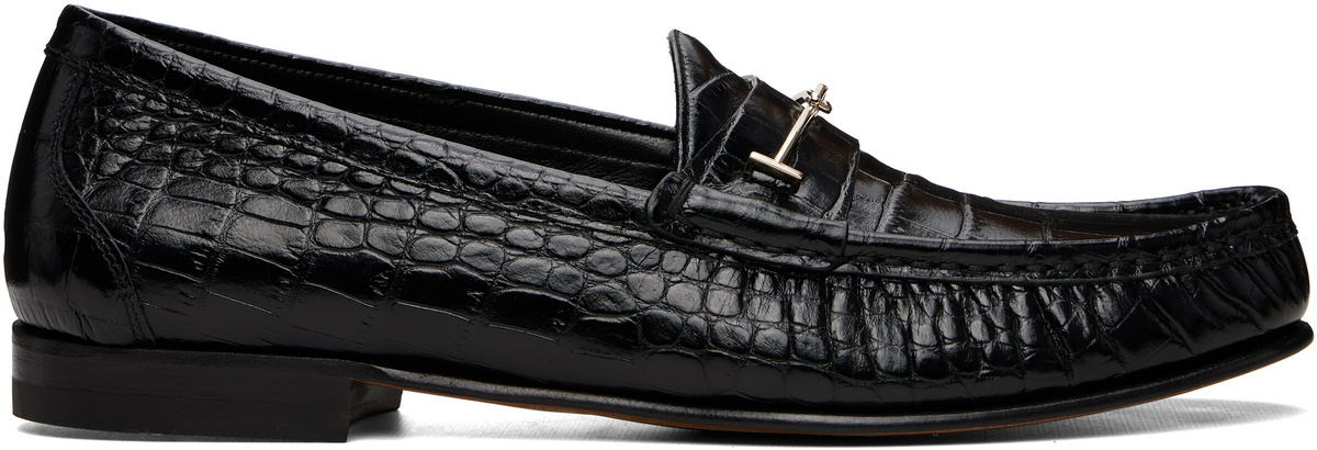 TOM FORD Black Croc Double T Oscar Loafers