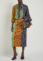 LA Double J Pencil Floral-jacquard Woven Midi Skirt Yellow