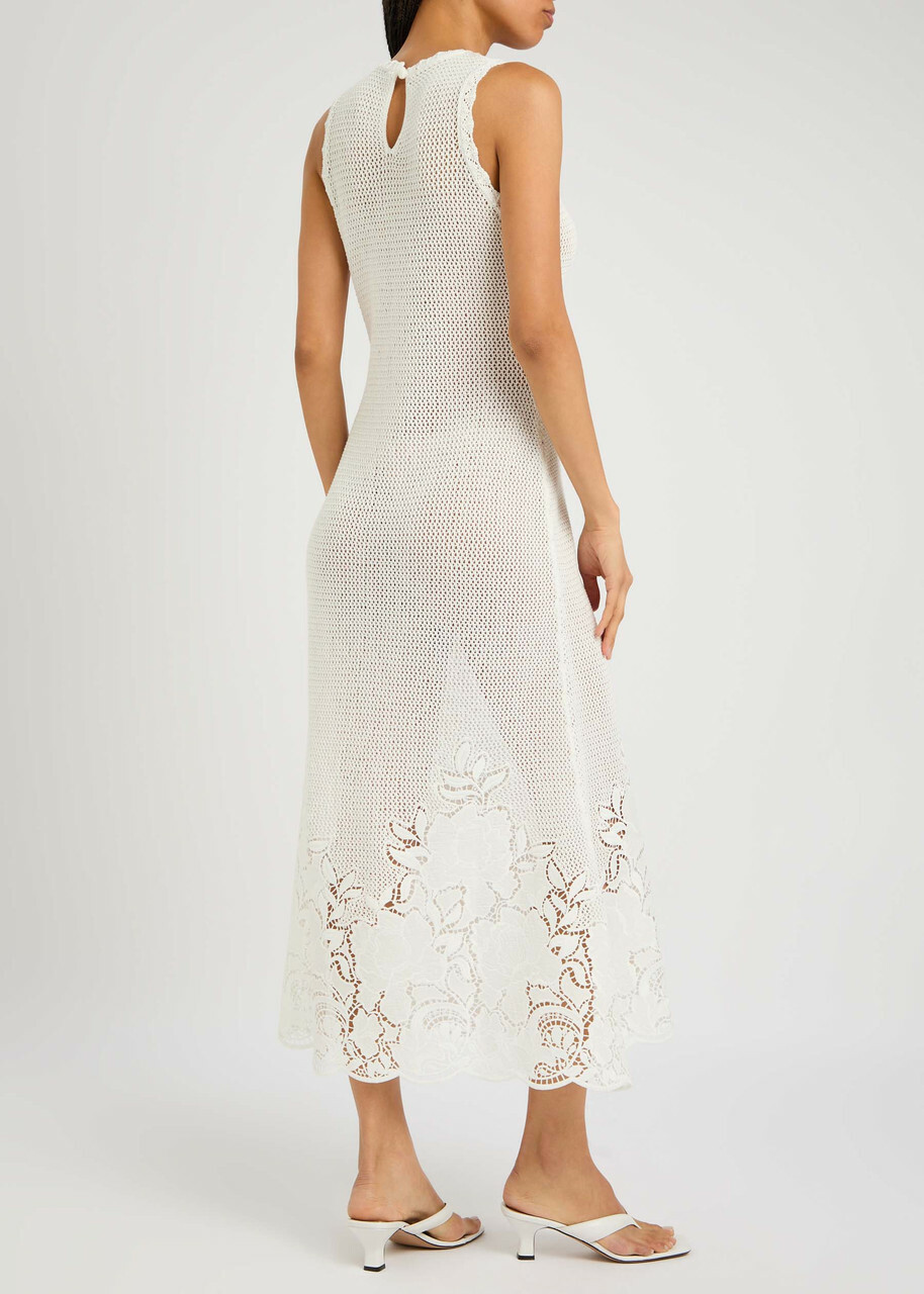 Erdem Floral-embroidered Open-knit Midi Dress Ivory Erdem Erdem Floral-embroidered Open-knit Midi Dress Ivory Erdem