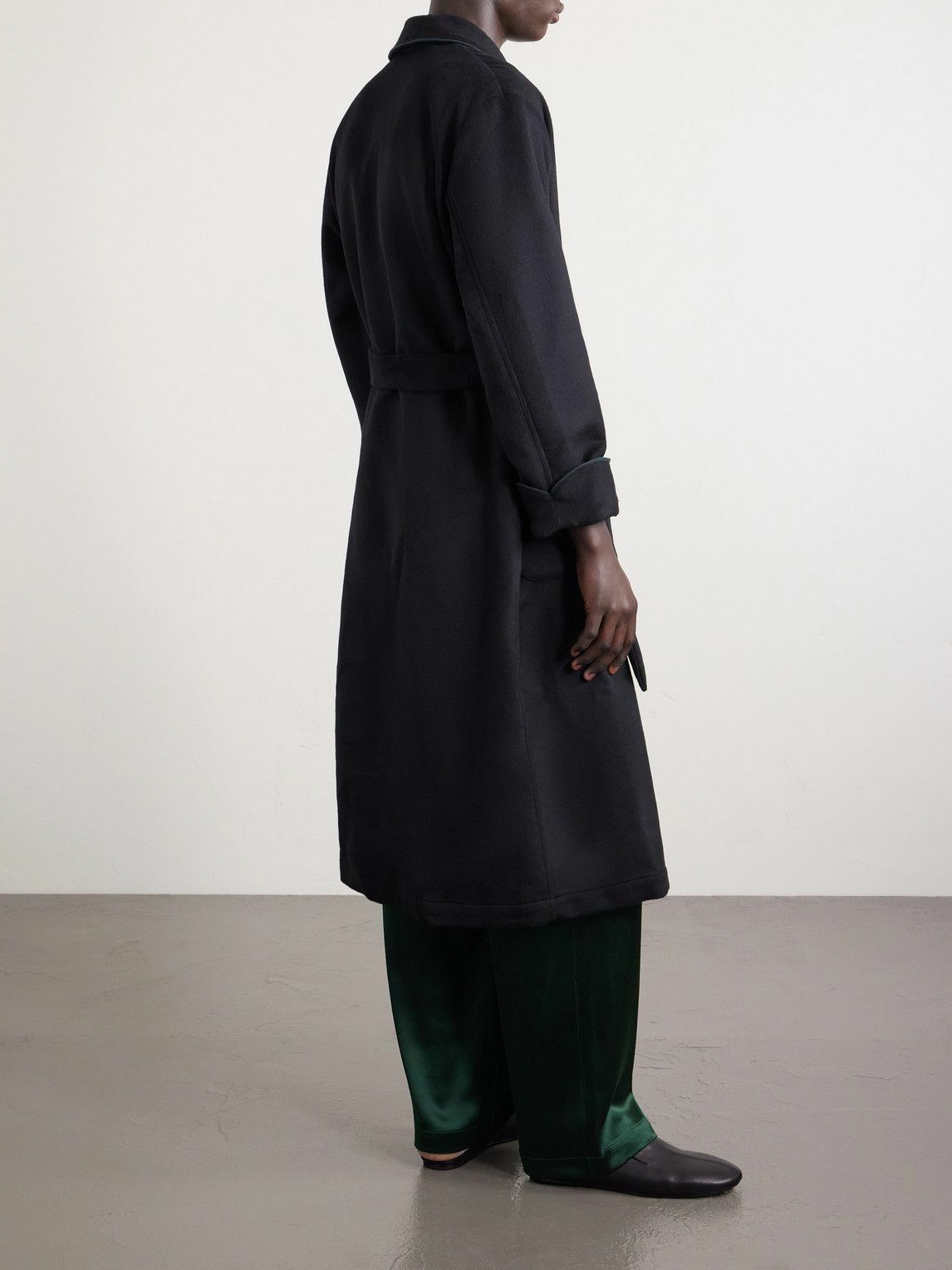 Enfants Riches Déprimés - Logo-Embroidered Belted Wool and Cashmere-Blend Robe - Black