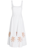 Staud Wells Appliquéd Stretch-cotton Midi Dress White