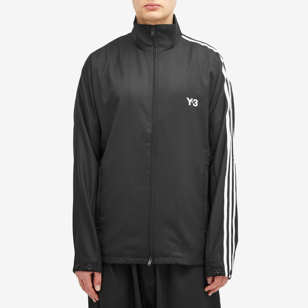 トップス Y-3 REFINED WOOL 3-STRIPES TRACK TOP XS Y-3 Men's Refined Wool 3-Stripe Track Top in Black Y-3
