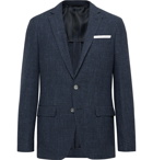 Hugo Boss - Navy Hartley Slim-Fit Checked Wool, Cotton and Linen-Blend Blazer - Blue