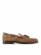 Brunello Cucinelli - Tasselled Braided Leather-Trimmed Suede Loafers - Brown