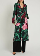 LA Double J Duster Floral-print Sablé Satin Coat Beige