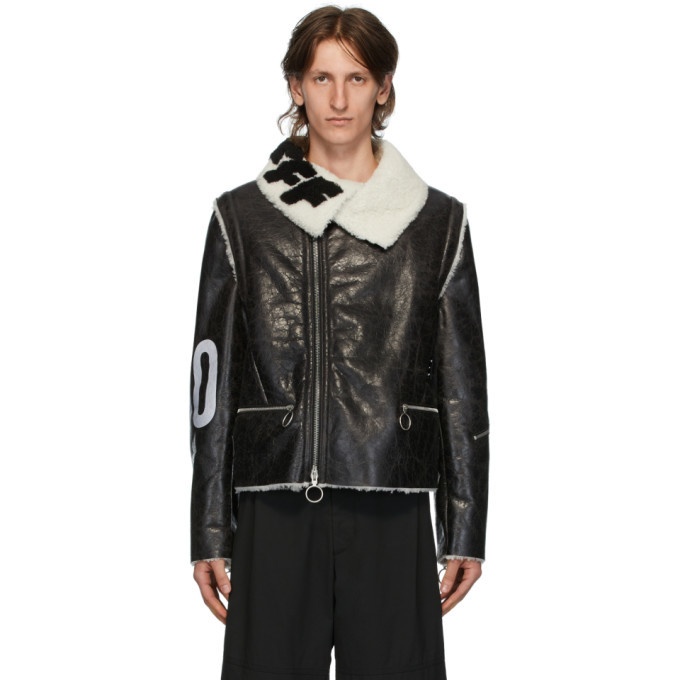 Photo: Off-White Black and White Shearling Zip-Off Sleeve Jacket