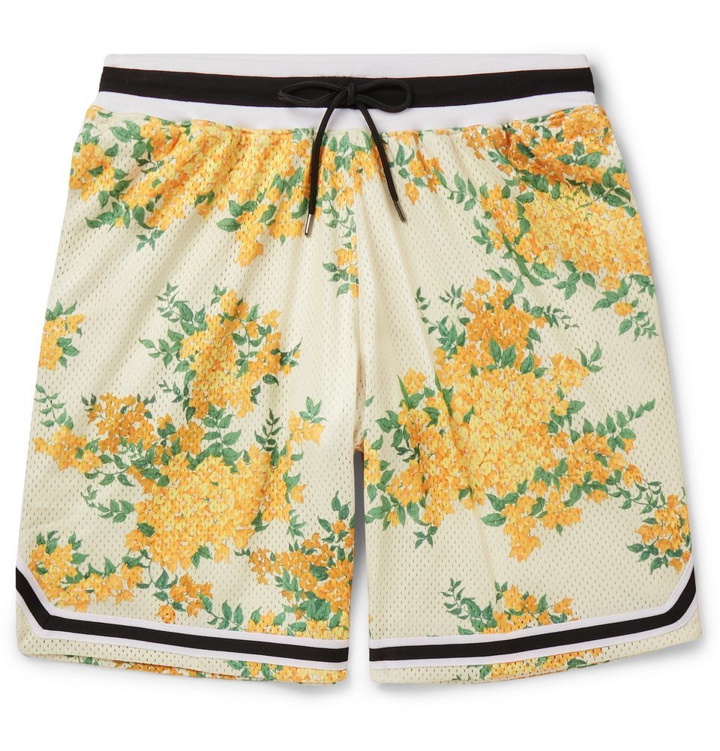 Photo: John Elliott - Webbing-Trimmed Floral-Print Mesh Drawstring Shorts - Yellow