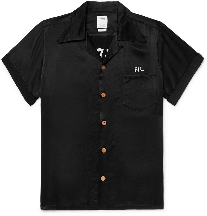 Photo: visvim - Irving Camp-Collar Embroidered Satin Shirt - Men - Black