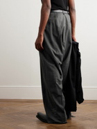 Balenciaga - Skater Wide-Leg Printed Distressed Prince of Wales Checked Wool Trousers - Gray