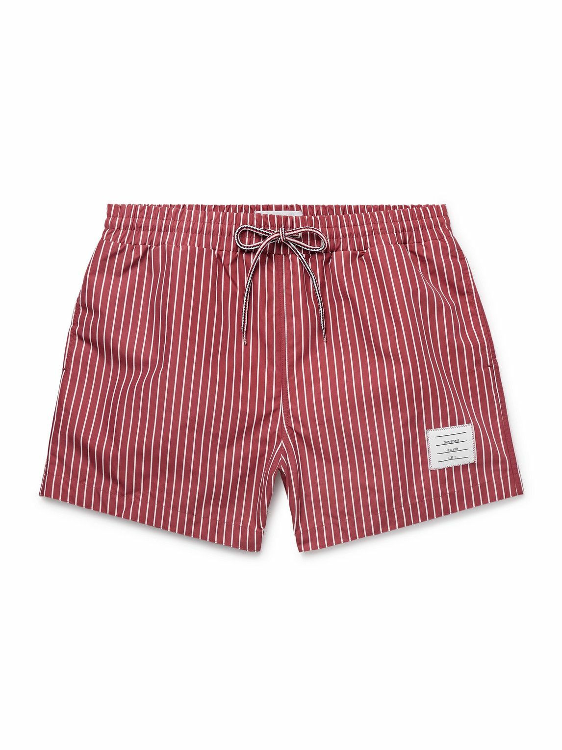 Thom Browne - Slim-Fit Short-Length Striped Swim Shorts - Burgundy