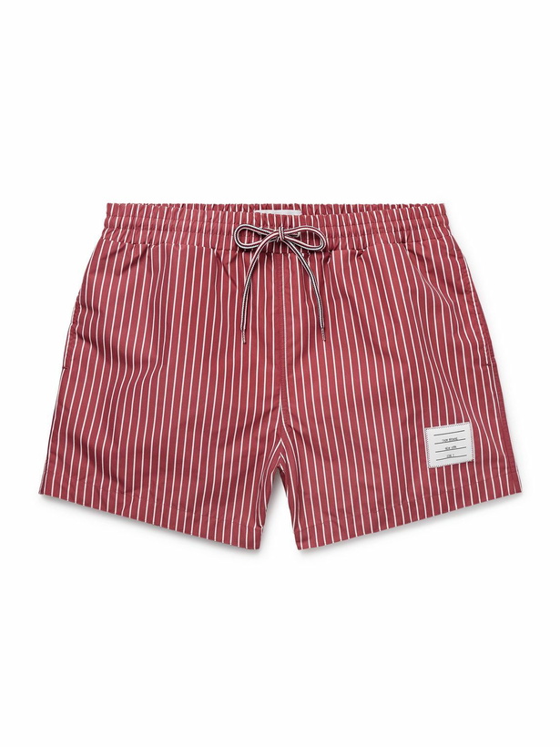Photo: Thom Browne - Slim-Fit Short-Length Striped Swim Shorts - Burgundy