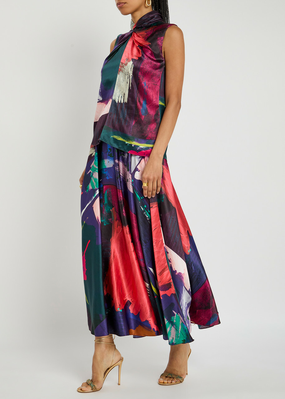 Roksanda Ava Printed Silk-satin top Multi Print