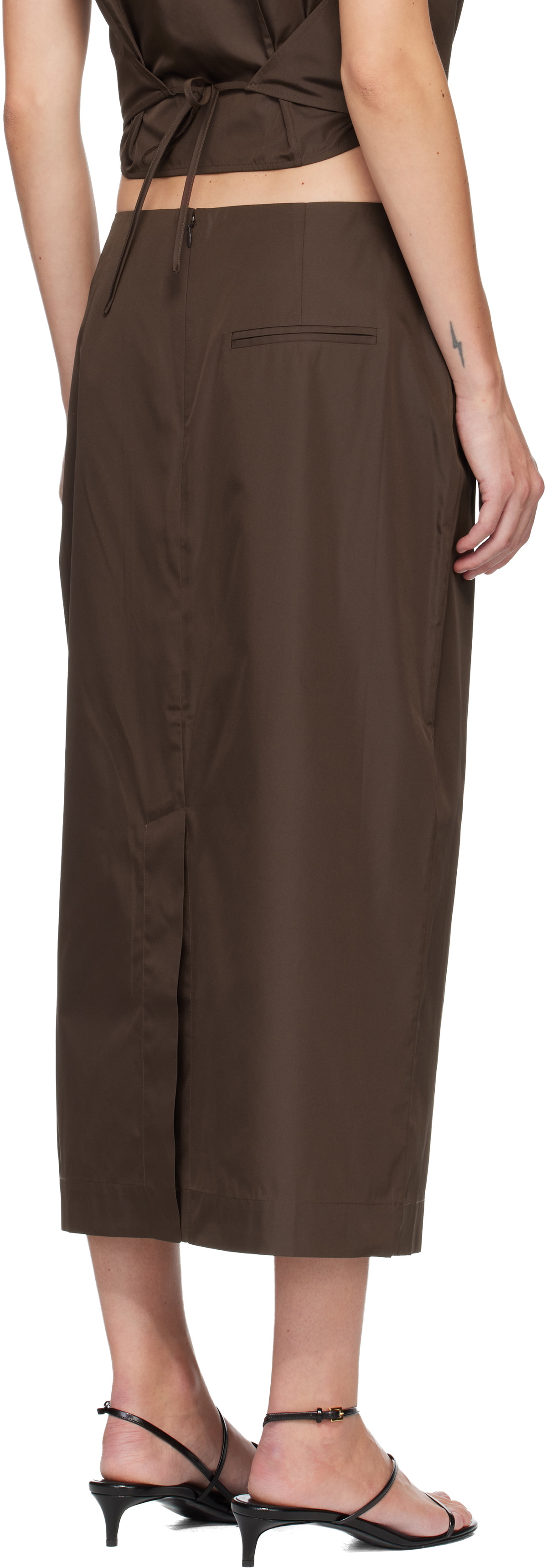 St. Agni Brown Paper Taffeta Column Midi Skirt