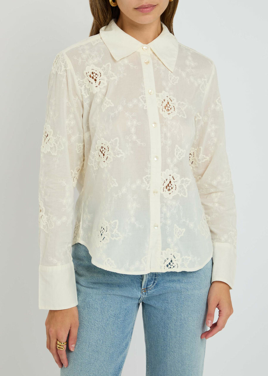 Skall Studio Fauna Floral-embroidered Cotton Shirt Cream