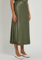 Vince Pleated Satin Midi Skirt Khaki