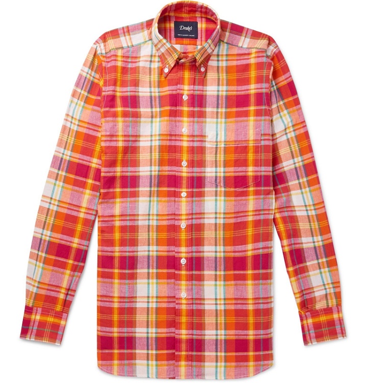 Photo: Drake's - Slim-Fit Button-Down Collar Checked Cotton Shirt - Orange