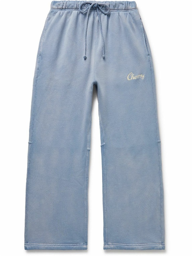 Photo: CHERRY LA - Straight-Leg Logo-Embroidered Cotton-Jersey Sweatpants - Blue