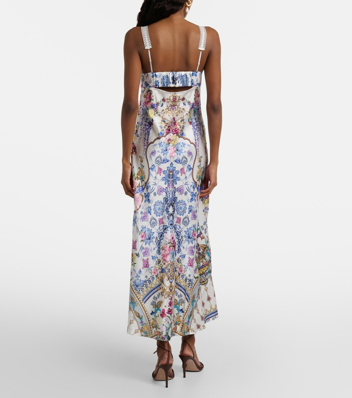 Camilla Embellished printed silk satin midi dress