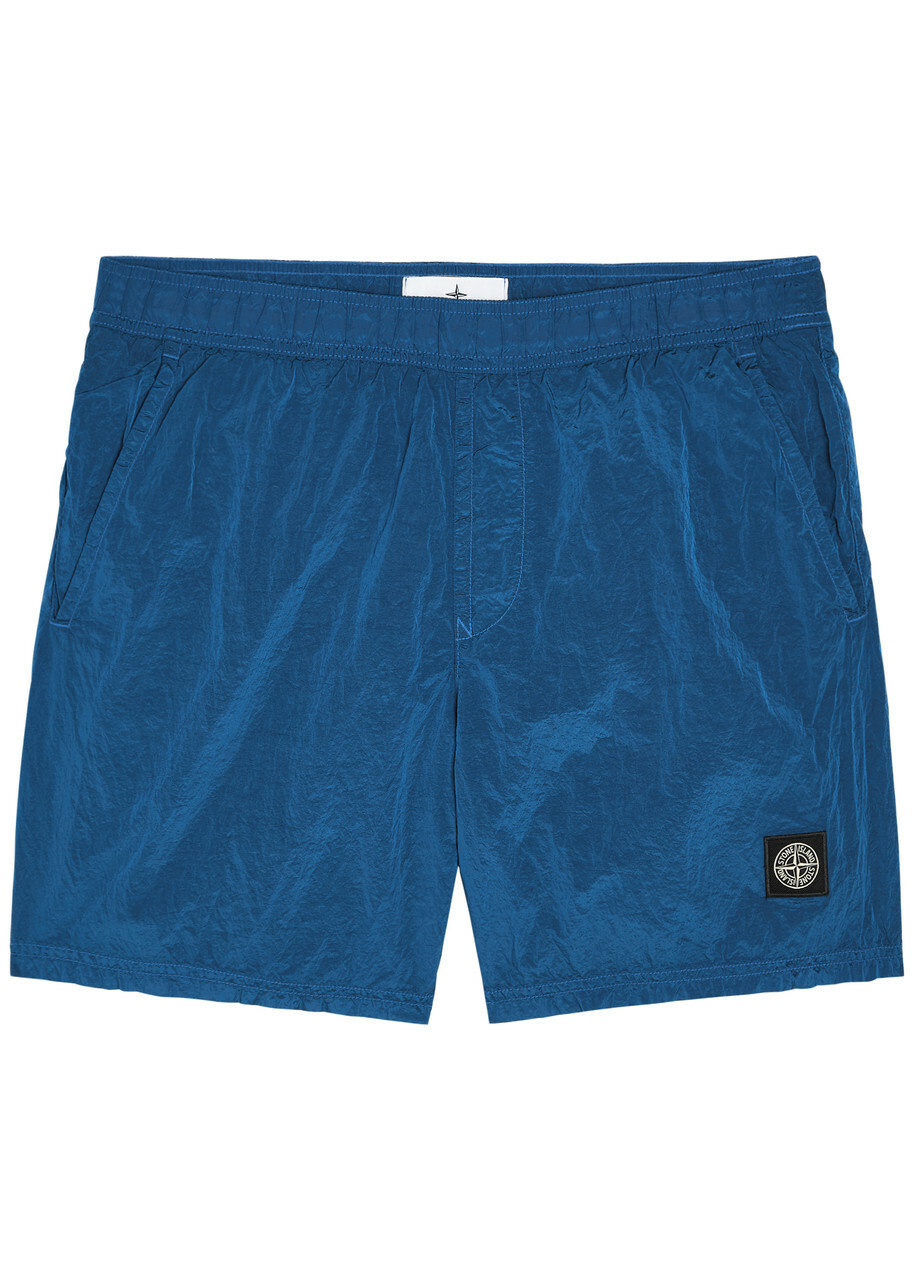 Stone Island Men's Marina Shiny Nylon Swim Shorts in Blue Marine