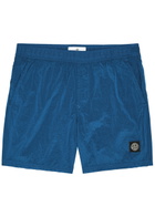 Stone Island Logo Crinkled Nylon Swim Shorts Blue