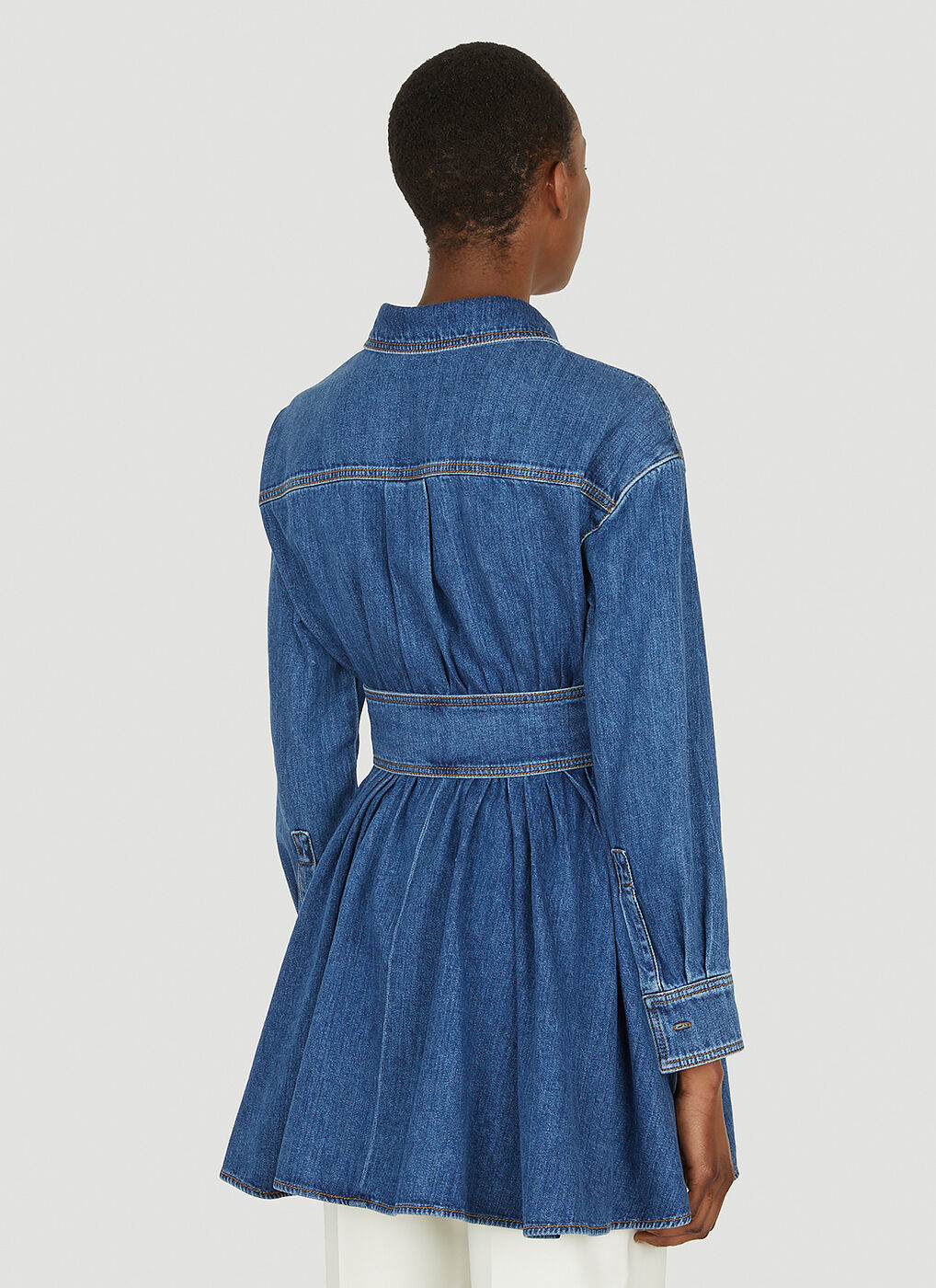 Denim Mini Shirt Dress in Blue Alexander McQueen