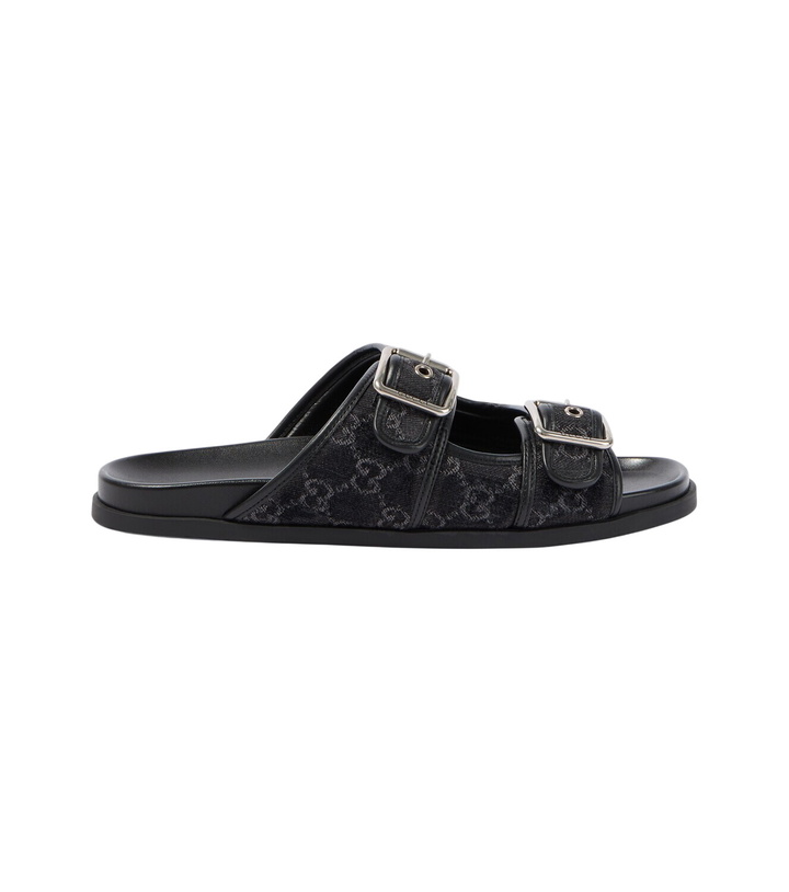 Photo: Gucci GG leather-trimmed canvas slides