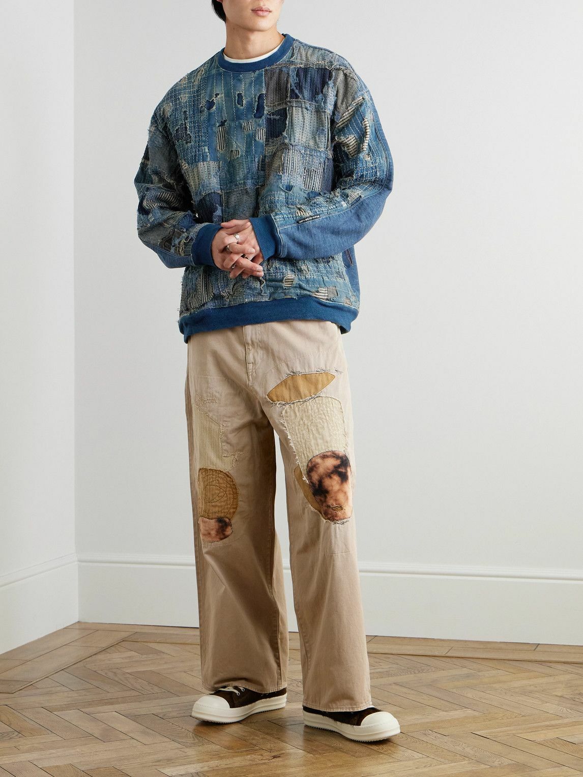 KAPITAL - Katsuragi Port Straight-Leg Patchwork Distressed