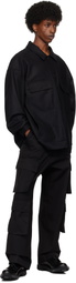 Lownn Black Flannel Wool Workwear Shirt