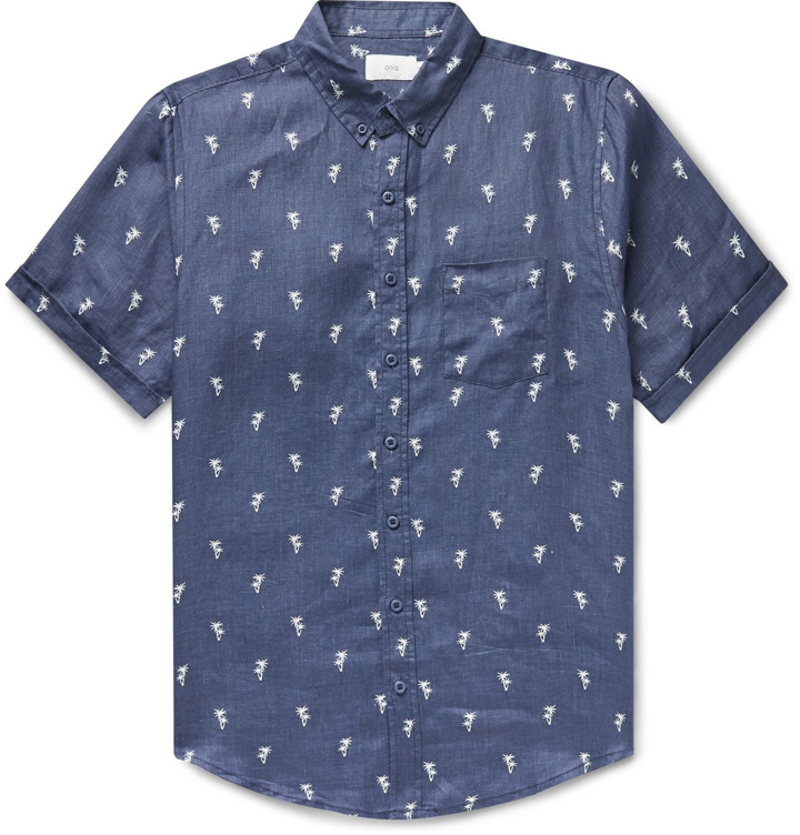 Photo: Onia - Jack Button-Down Collar Printed Linen Shirt - Blue