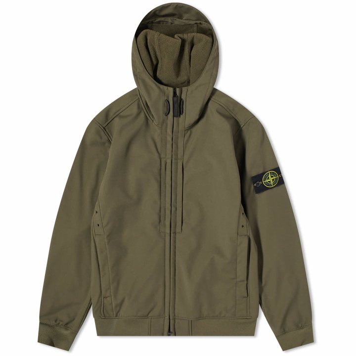 Photo: Stone Island Men's Soft Shell-R Hooded Jacket in Olive