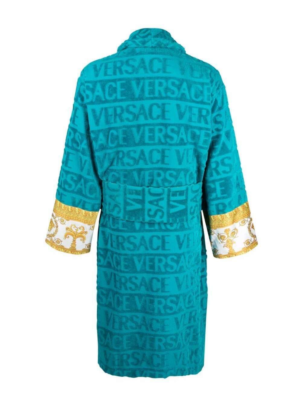 Black Bathrobe With Baroque Pattern In Terry Cotton Versace Home