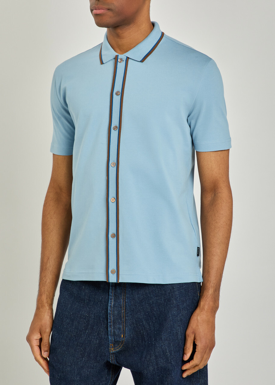 PS Paul Smith Striped-trim Piqué Stretch-cotton Shirt Light Blue