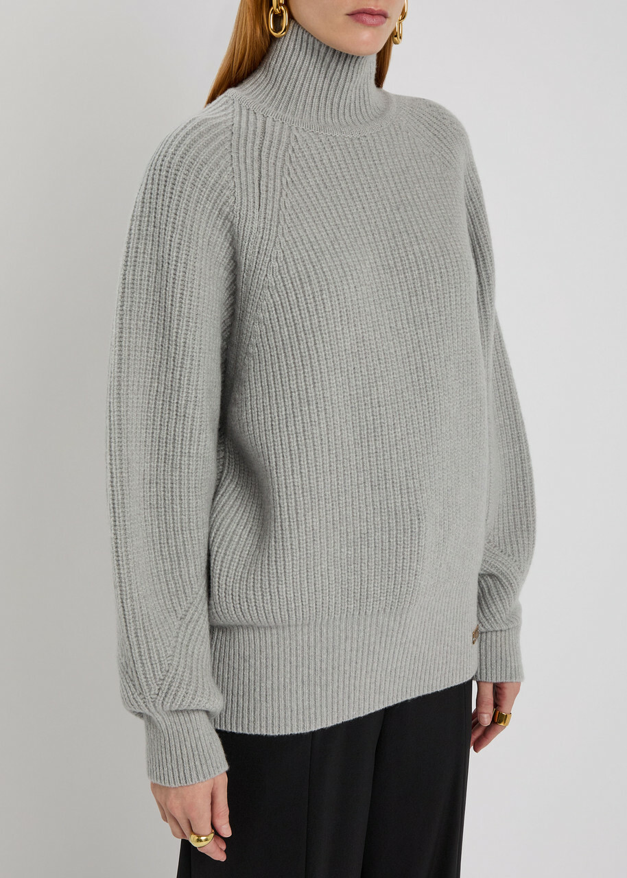 Balmain Batwing Ribbed Wool Jumper Grey