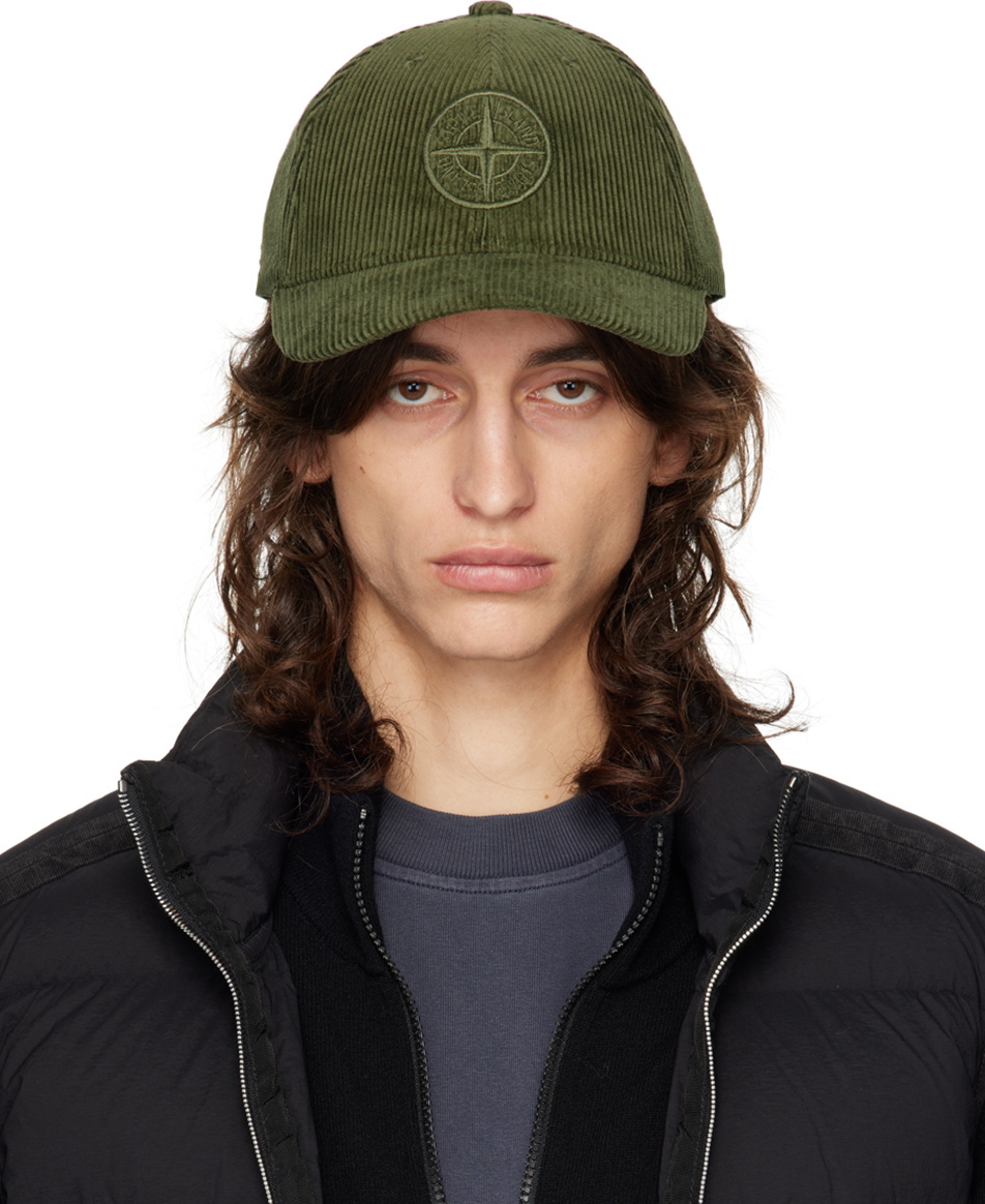 Stone Island Green Organic Cotton Corduroy 800 Cap Stone Island