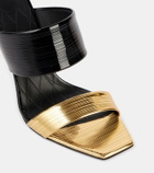 Balmain PB patent and mirrored leather mules