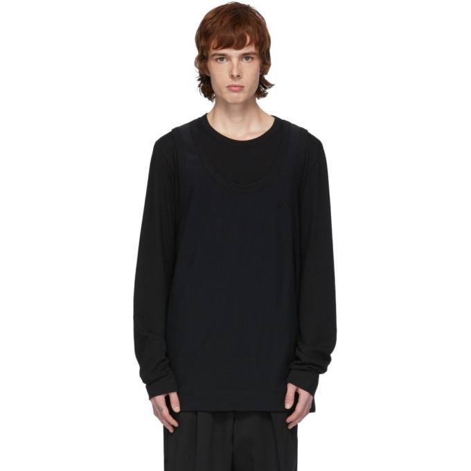 Photo: Juun.J Black Double Layer Long Sleeve T-Shirt