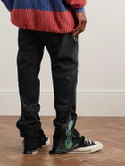 LOST DAZE - Off-World Slim-Fit Flared Distressed Appliquéd Embroidered Printed Jeans - Black