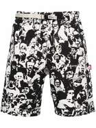 Advisory Board Crystals Black And White Faces Print Bermuda Shorts