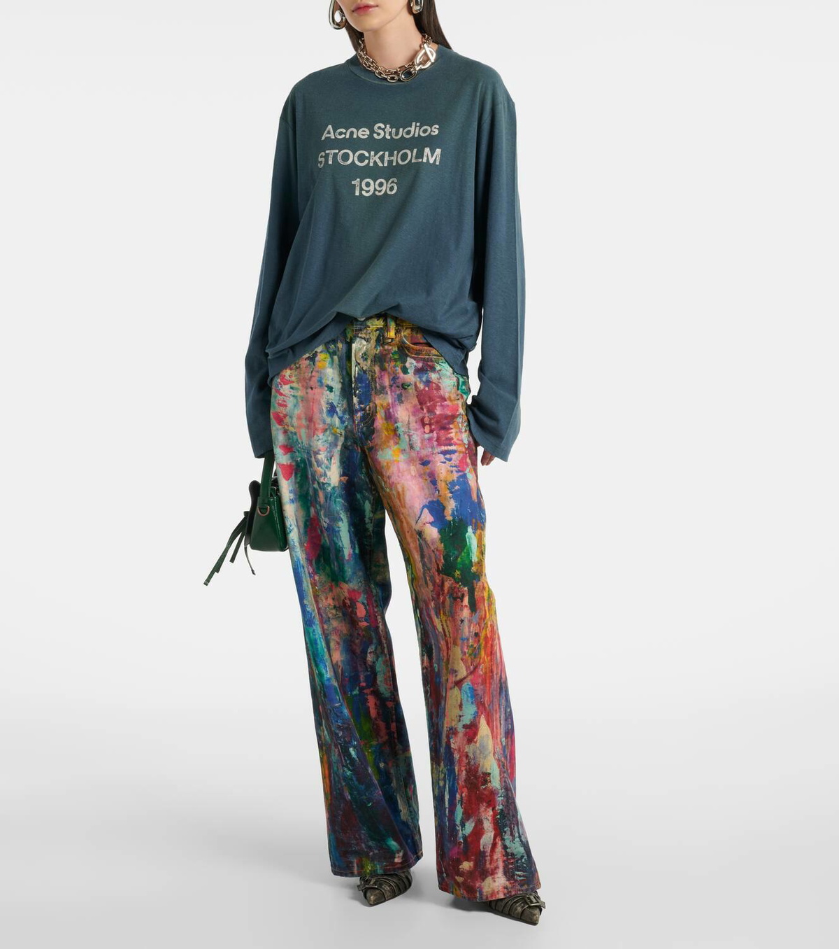 【Acne Studios】ロゴ distressedジャージTシャツ Acne Studios Logo distressed cotton-blend jersey T-shirt