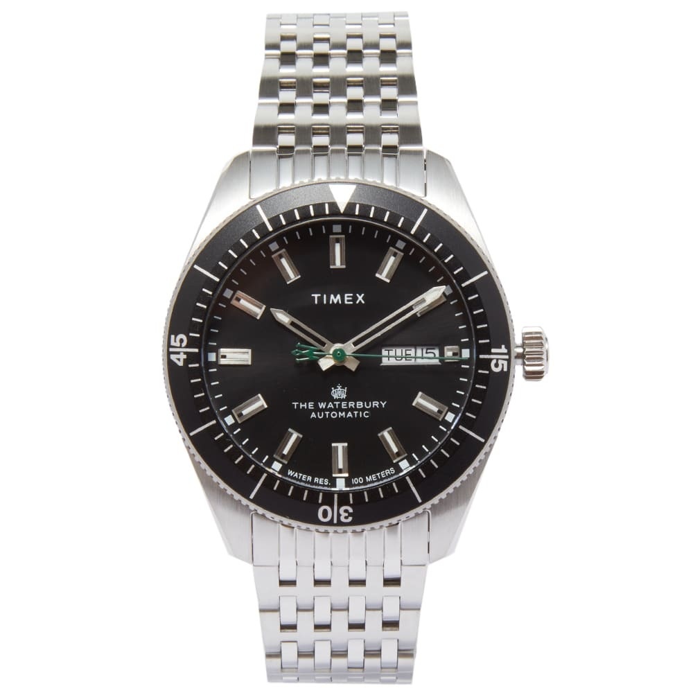 Photo: Timex Waterbury Diver Automatic Watch in Silver/Black