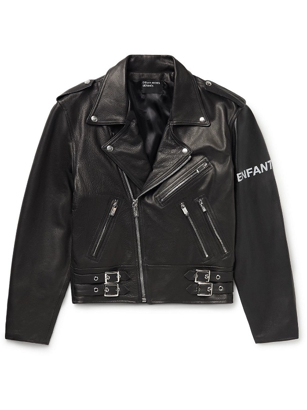 Photo: Enfants Riches Déprimés - Logo-Print Leather Biker Jacket - Black